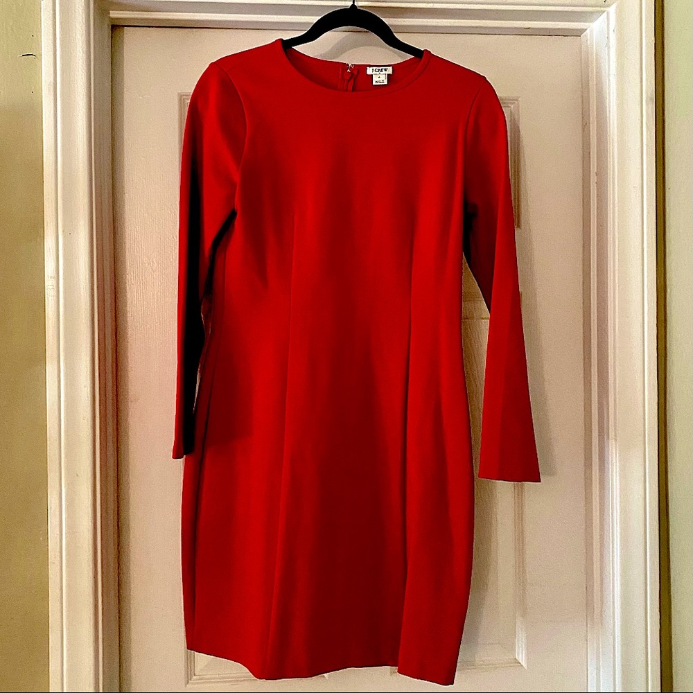 NWOT J Crew Perfect Fitted Red Dress - Long Sleeves